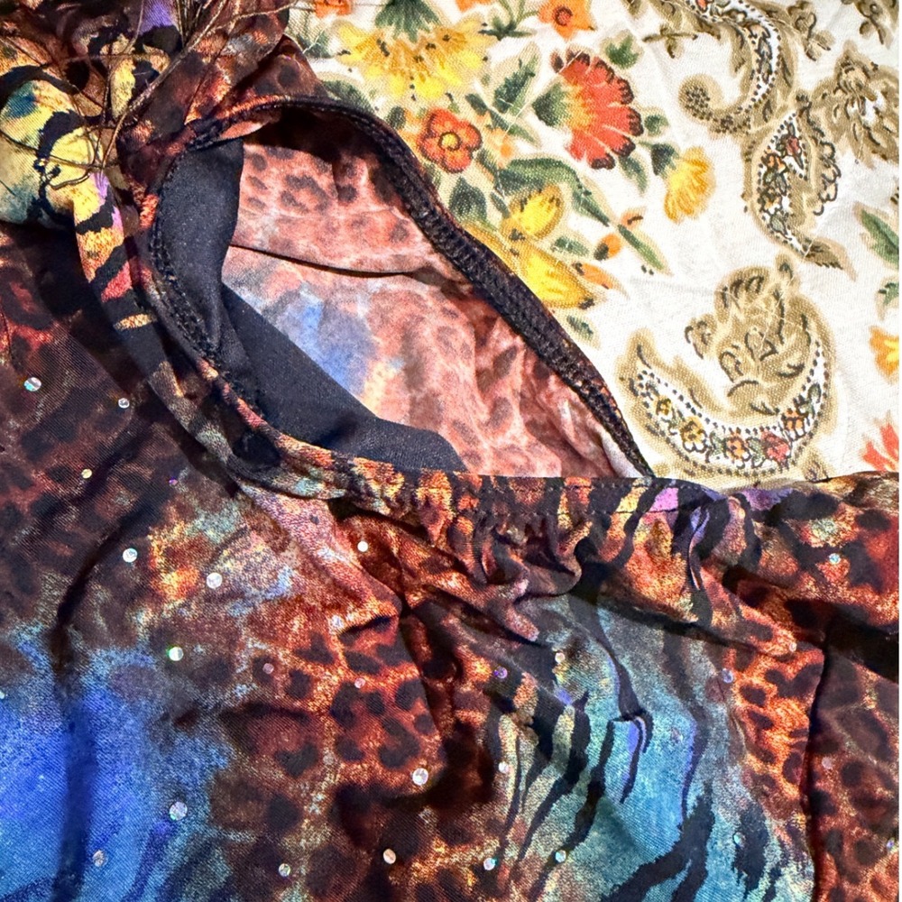 VTG Animal Print Sequin Peacock Feather One Shoulder Dance Unitard Cut Outs - Picture 6 of 9